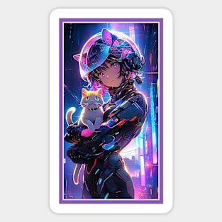 Anime Cute Cat Girl | Sci-Fi Manga Girl Anime Art Sticker